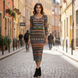 aztec 3/4 sleeve midi dress