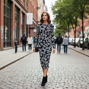 numeric print midi dress