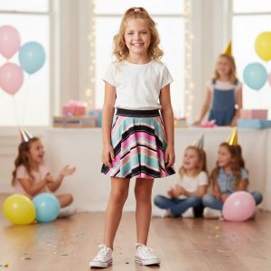 multi color stripe skater skirt